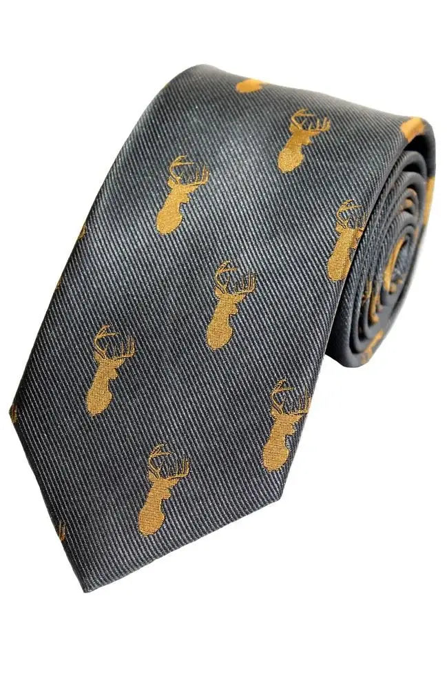 LA Smith Country And Hobby Stag Silk Ties - Grey Accessories