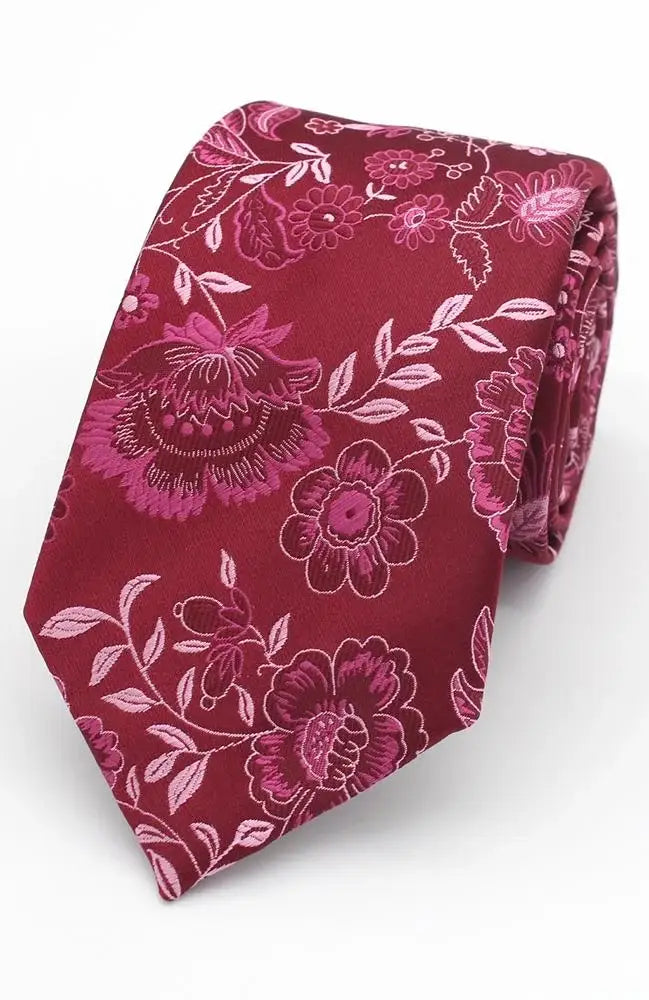 LA Smith Floral Woven Wedding Poly Ties - Raspberry - Accessories