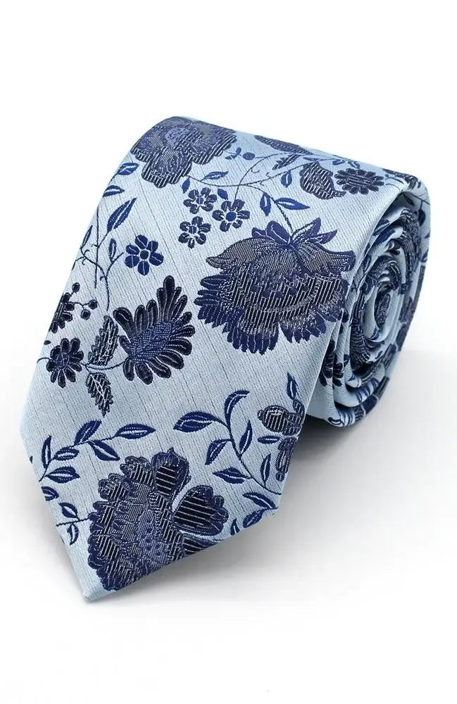 LA Smith Floral Woven Wedding Poly Ties - Blue - Accessories