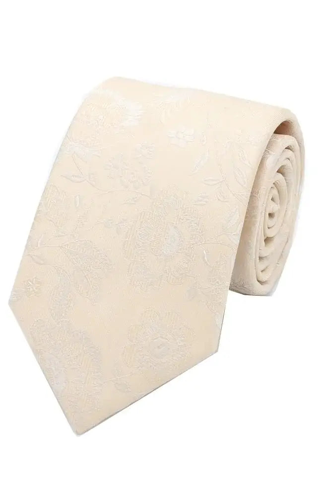 LA Smith Floral Woven Wedding Poly Ties - Cream on Gold - Accessories