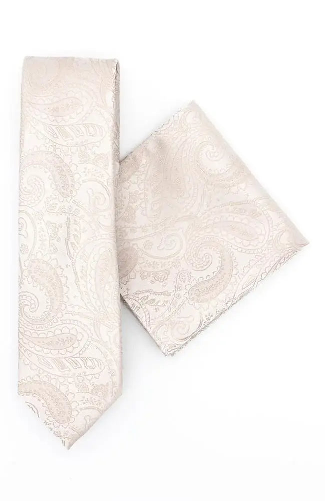 L A Smith Paisley Tie And Hank Set - Champagne - tie
