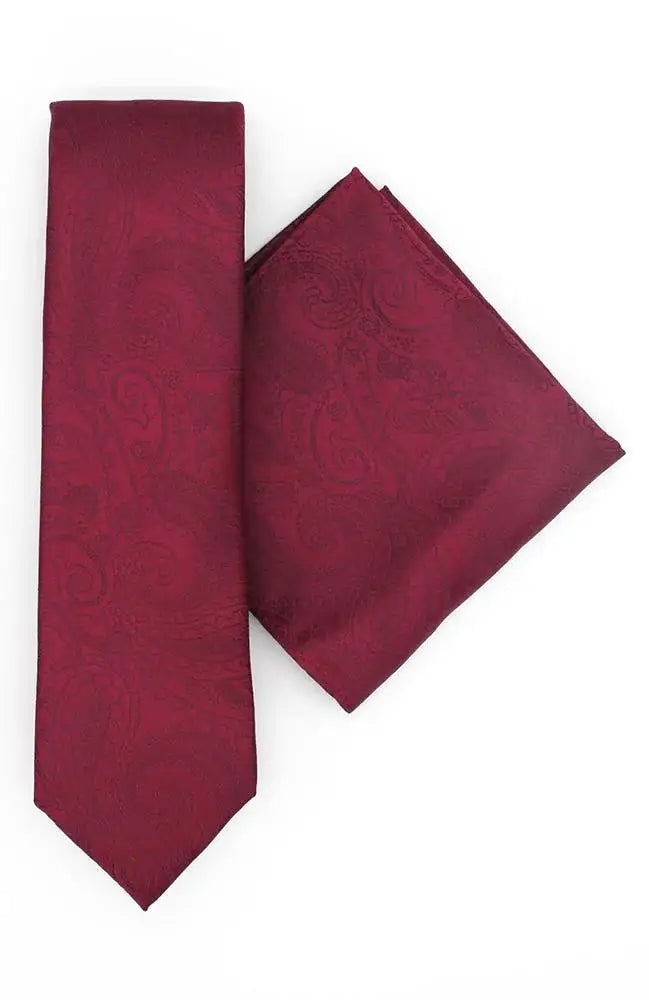 L A Smith Paisley Tie And Hank Set - Wine - tie