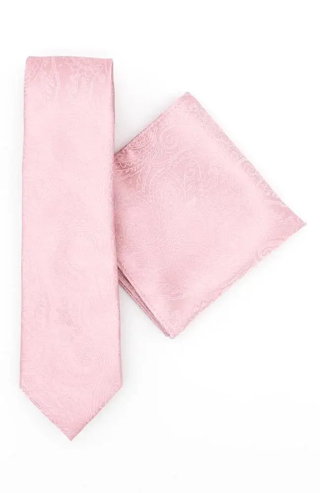 L A Smith Paisley Tie And Hank Set - Pink - tie