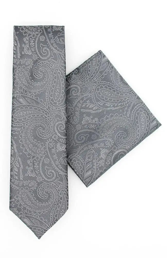 L A Smith Paisley Tie And Hank Set - Grey - tie