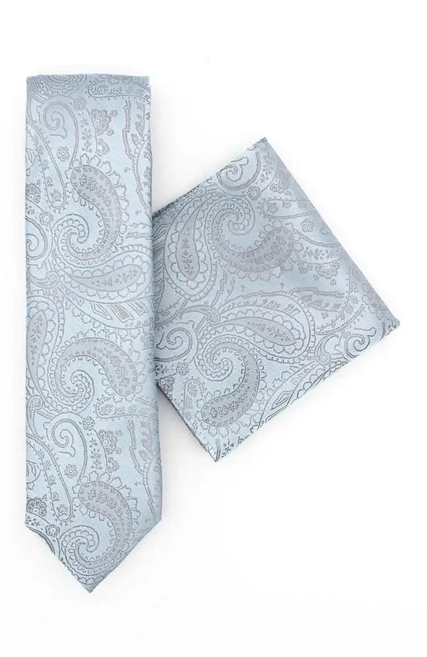 L A Smith Paisley Tie And Hank Set - Blue - tie