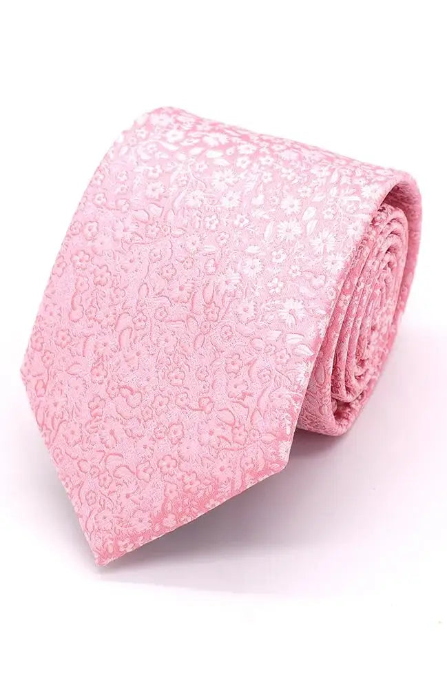 LA Smith Micro Floral Woven Wedding Poly Ties - Silver On Pink - Accessories