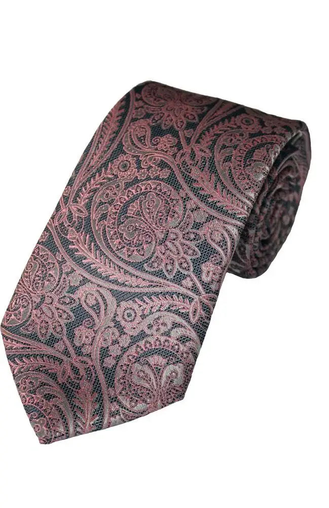 LA Smith Paisley Lace Woven Wedding Poly Ties - Green / Pink - Accessories