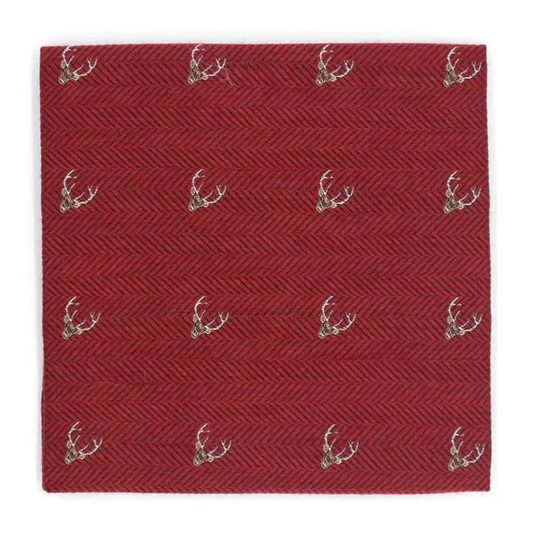 LA Smith Red Herringbone Stags Head Hank - MENSWEARR.COM - Pocket Squares