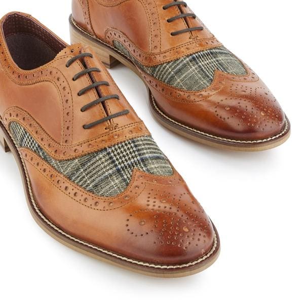 London Brogue Shelby Oxford Tan Tweed Shoes - Shoes