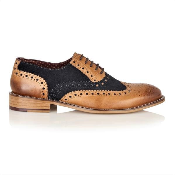 London Brogues Gatsby Brogue Tan/Navy-Wide Fit Men’s Shoes - Shoes
