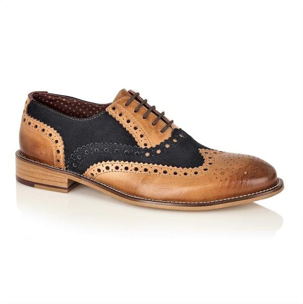 London Brogues Gatsby Brogue Tan/Navy-Wide Fit Men’s Shoes - UK7 | EU41 - Shoes