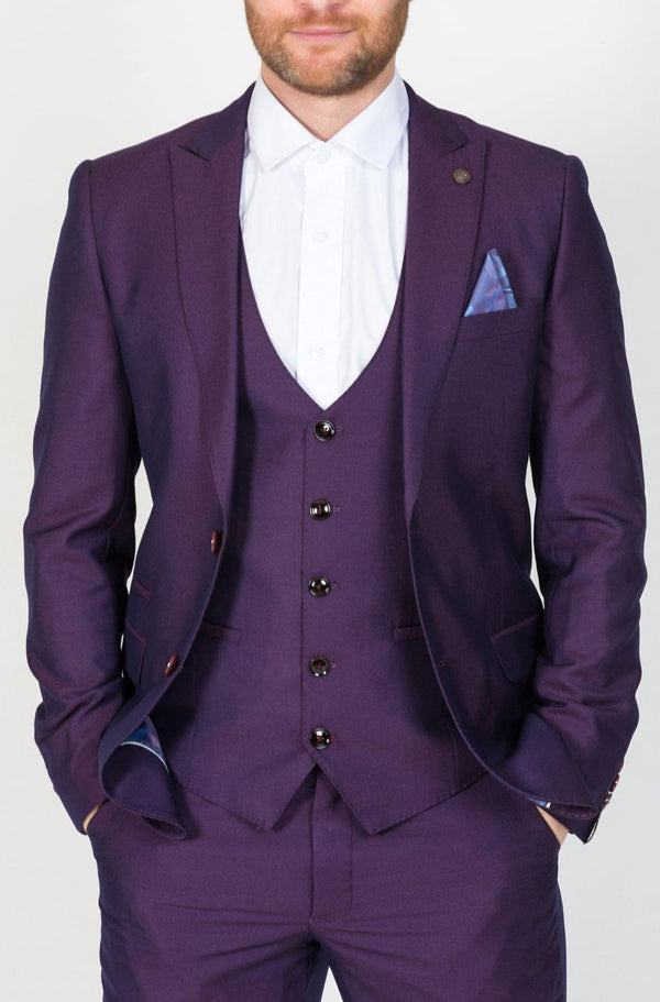 Marc Darcy Belmont Mens 3 Piece Purple Slim Fit Suit - 36R - Suit & Tailoring