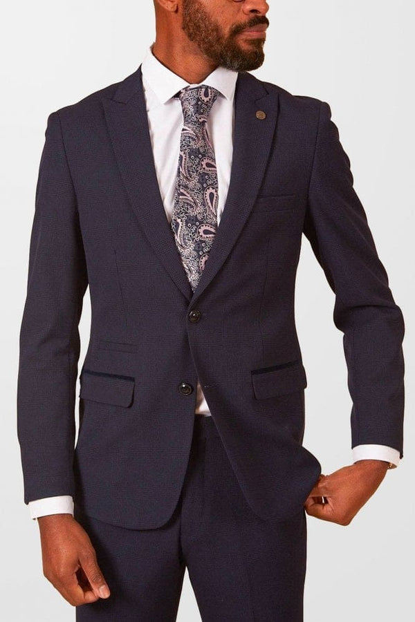 Marc Darcy Bromley Navy Blue Check 3 Piece Suit - Suits