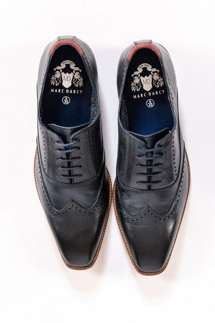 Marc Darcy Carson Navy Wingtip Oxford Brogue Shoe - 6 - Shoes