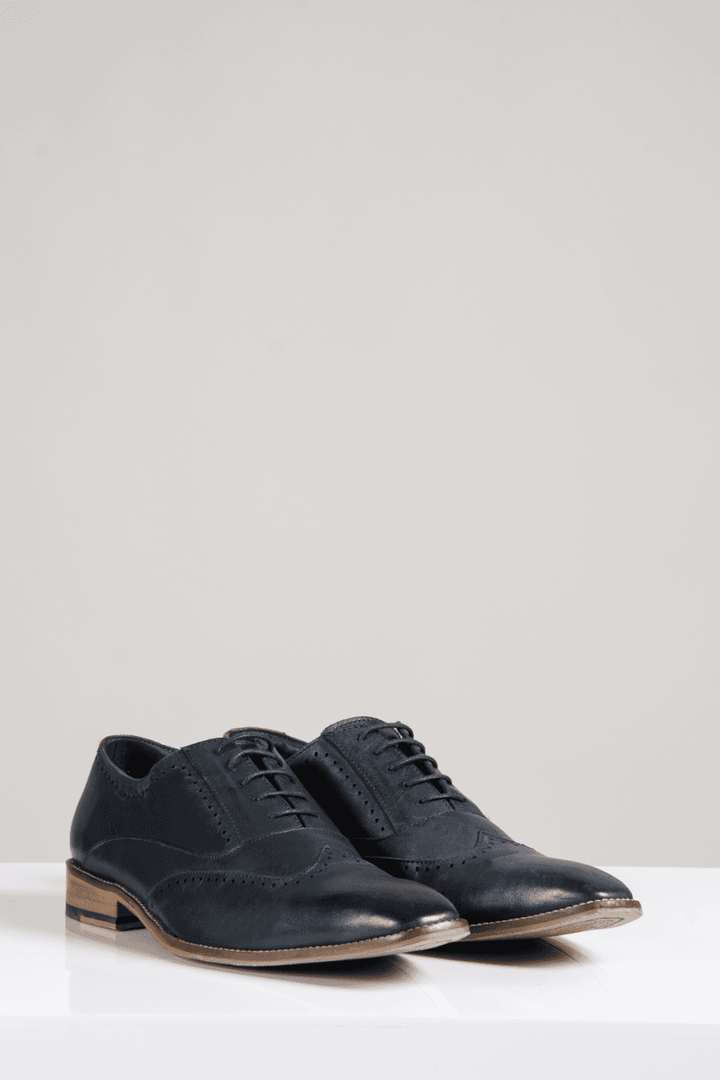 Marc Darcy Carson Navy Wingtip Oxford Brogue Shoe - Shoes