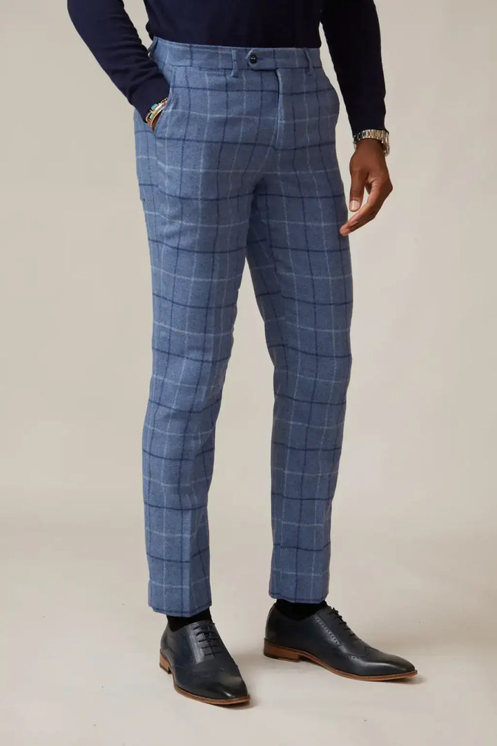 Marc Darcy Clinton Blue Tweed 3-Piece Suit - MENSWEARR.COM - Jackets & Blazers