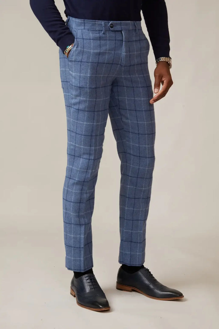 Marc Darcy Clinton Blue Tweed Trousers - MENSWEARR.COM - MEN’S SUIT TROUSERS