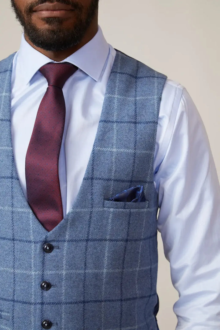 Marc Darcy Clinton Blue Tweed Waistcoat - MENSWEARR.COM - 34R | EU44 - Men’s Waistcoats