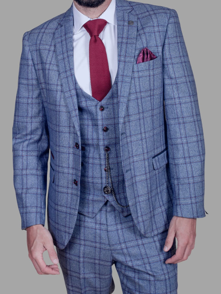 Marc Darcy Clinton Men’s Blue Tweed Check Blazer - Suit & Tailoring