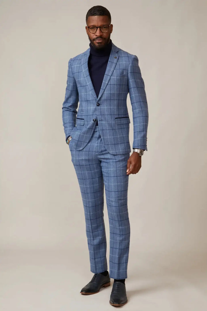 Marc Darcy Clinton Blue Tweed Check Blazer - MENSWEARR.COM - Jackets & Blazers