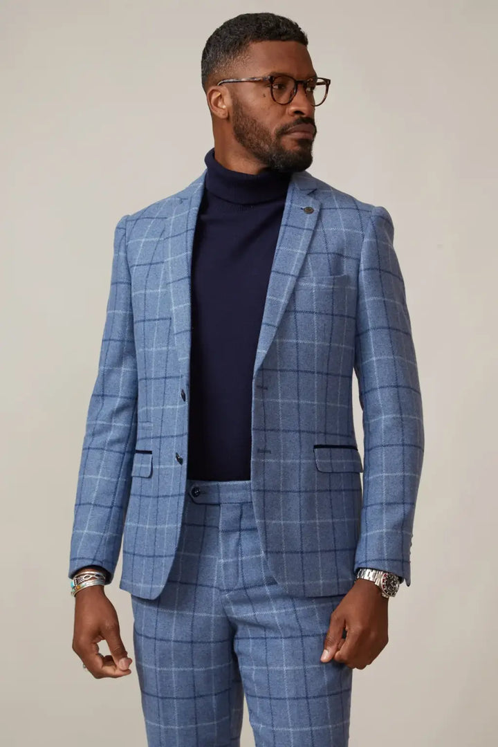 Marc Darcy Clinton Blue Tweed Check Blazer - MENSWEARR.COM - 34R - Jackets & Blazers