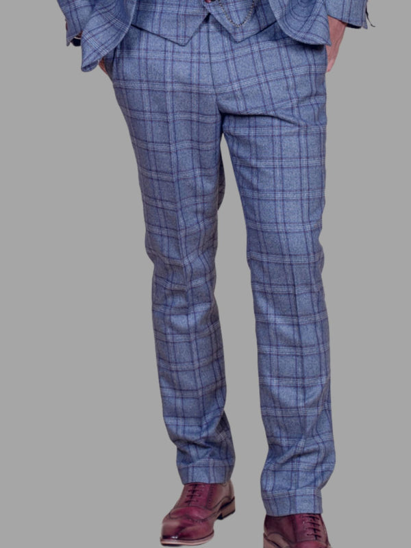 Marc Darcy Clinton Men’s Blue Tweed Check Trousers - Suit & Tailoring