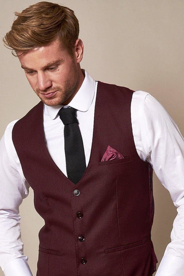 Marc Darcy Danny Wine Tailored Waistcoat - Suit & Tailoring