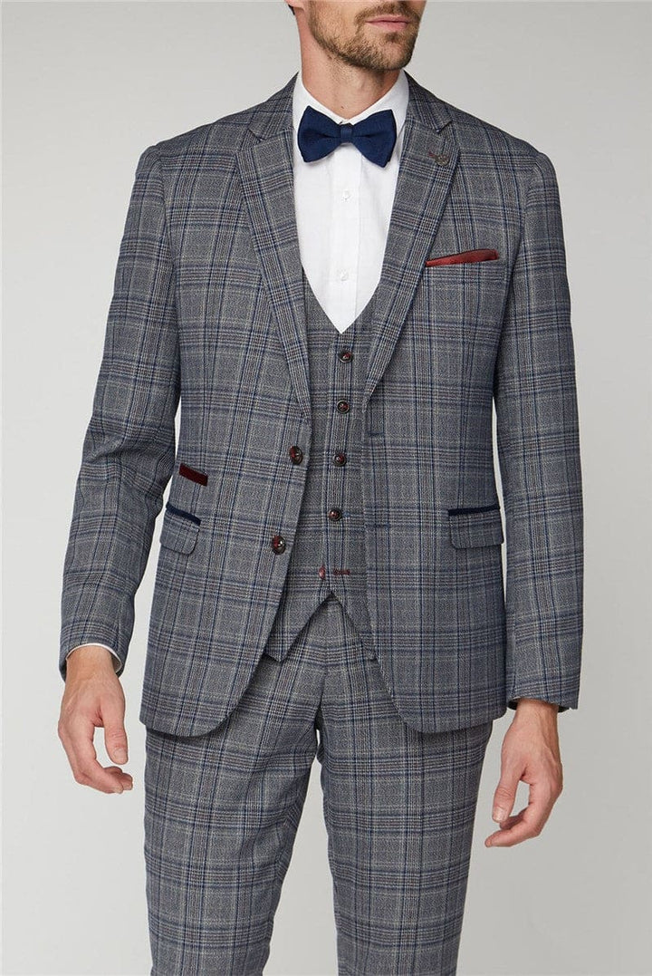 Marc Darcy ENZO Grey Men’s Blue Check Tweed Blazer - Suit & Tailoring