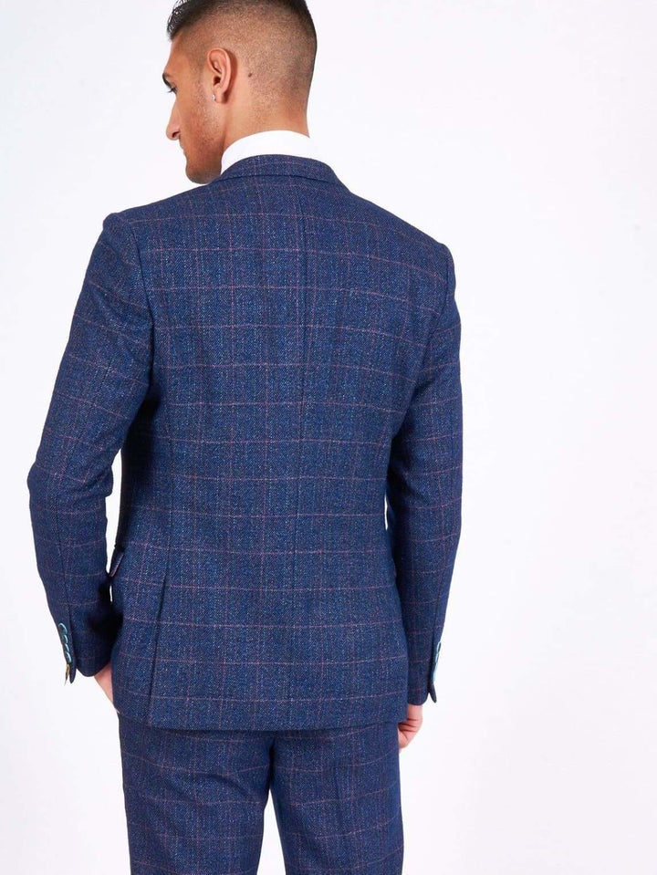 Marc Darcy Harry Men’s Indigo Blue Tweed Check Suit - Suit & Tailoring