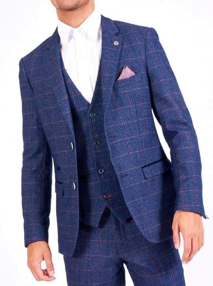 Marc Darcy Harry Men’s Indigo Blue Tweed Check Suit - Suit & Tailoring