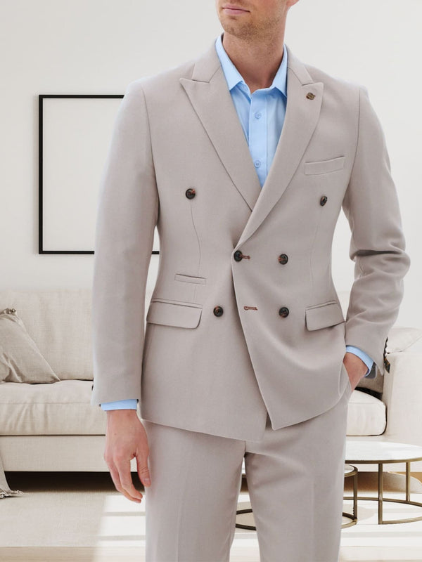 Marc Darcy HM5 Beige Stone Double Breasted Blazer - Jackets