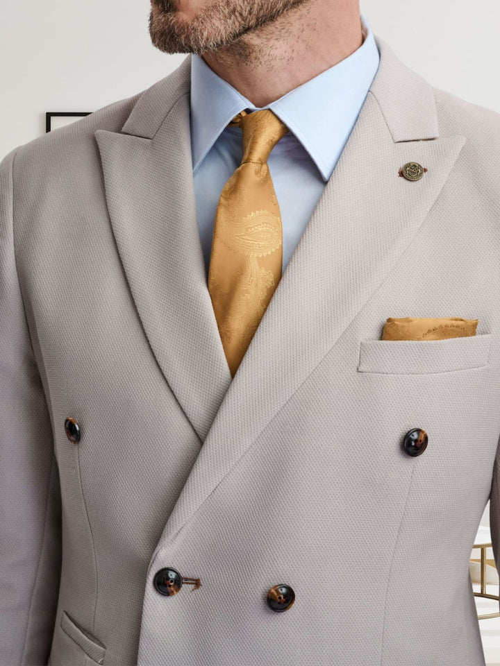Marc Darcy HM5 Beige Stone Double Breasted Blazer - Jackets
