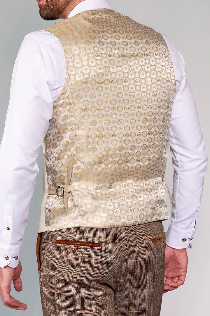 Marc Darcy Kelvin Men’s Cream Double Breasted Waistcoat - Suit & Tailoring