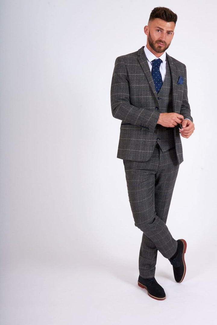 Marc Darcy Scott Grey Tweed Check Jacket - MENSWEARR.COM - Men’s Tweed Suits
