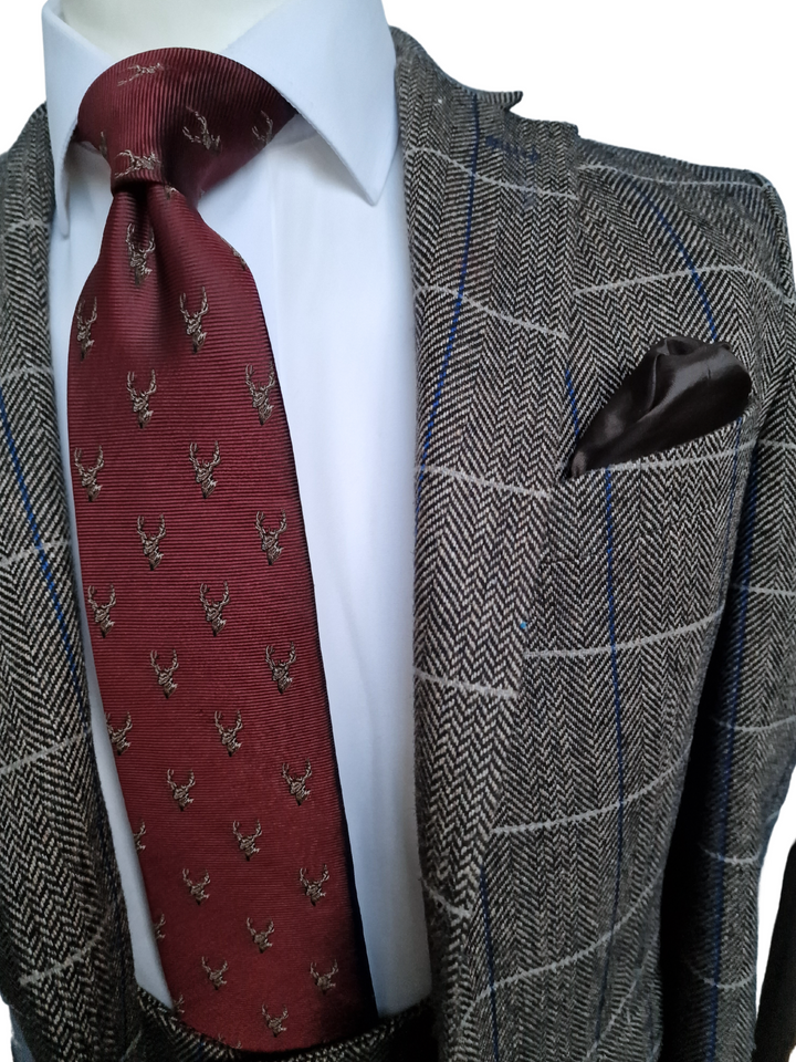 Grey Tweed Herringbone Check Size 38R with 32R Trousers - Suits