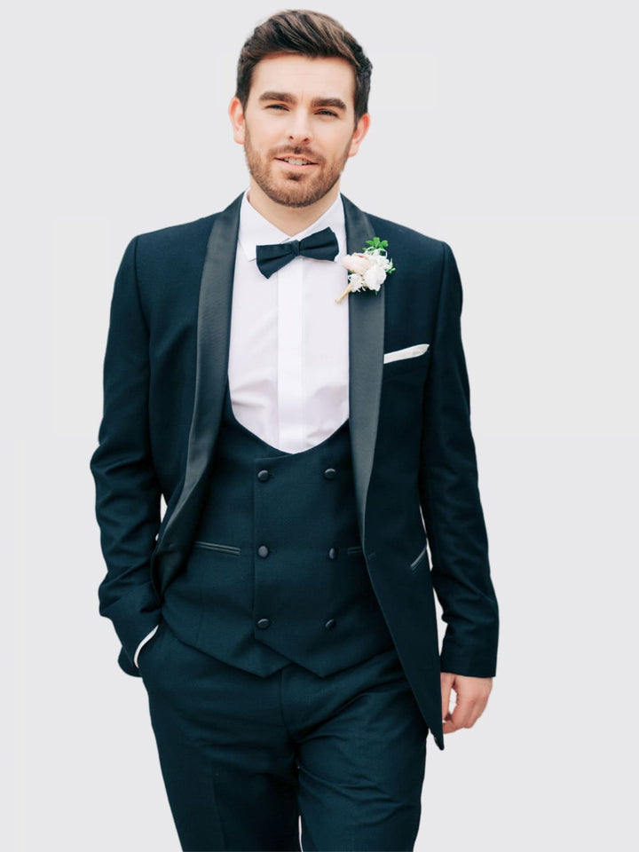 Menswearr Suit Hire Men's Black Slim Fit Dinner Suit Tuxedo
