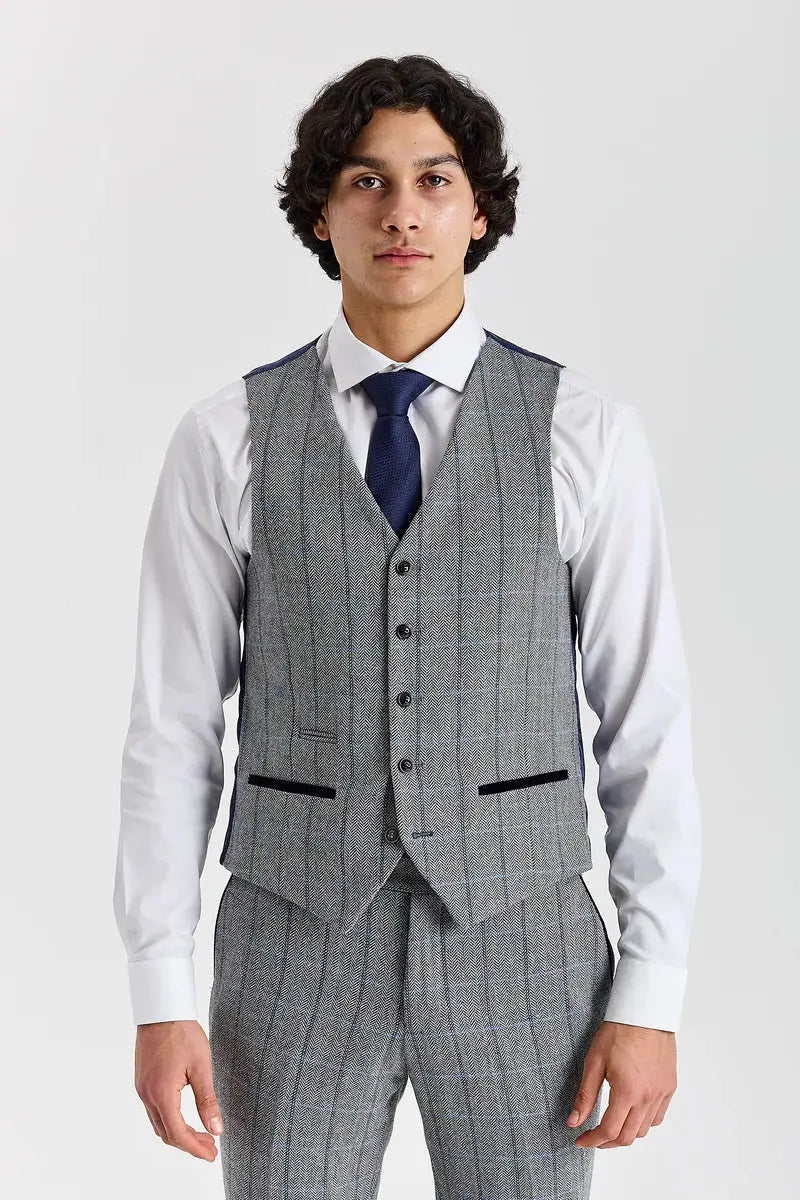 Paul Andrew Harris Men's Grey Herringbone Tweed Check Waistcoat ...