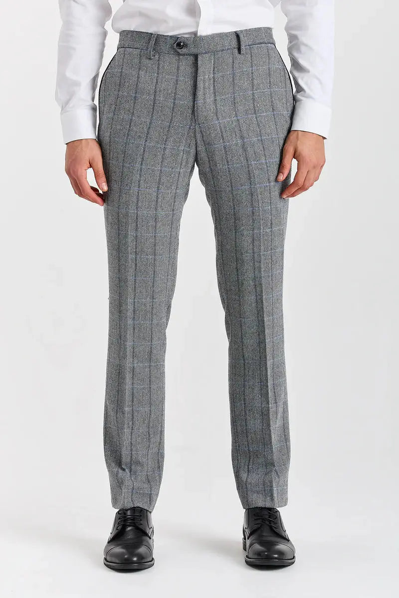 Paul Andrew Harris Men's Grey Tweed Check Trousers - MENSWEARR.COM