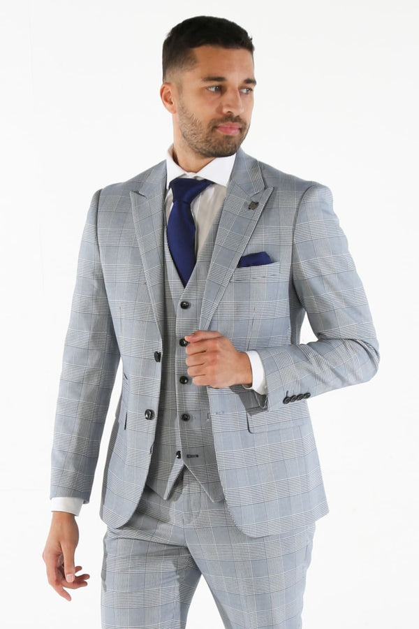 Mark Sky Blue Check Three Piece Suit - Men’s Suits