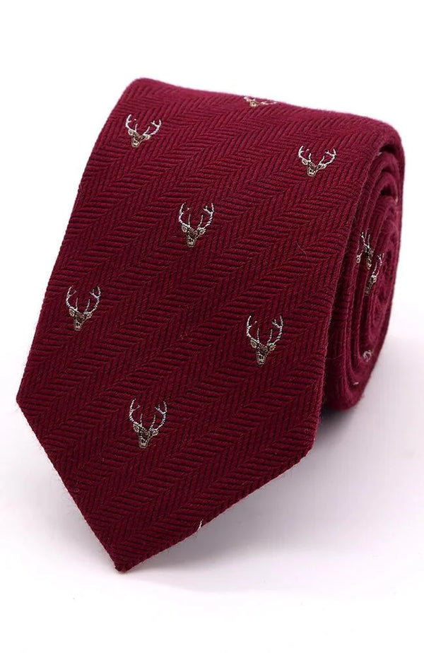 LA Smith Red Herringbone Stags Head Tie And Hank Set