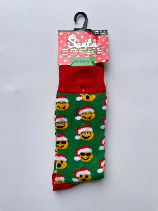 Christmas Santa Socks green & red with faces - Accessories