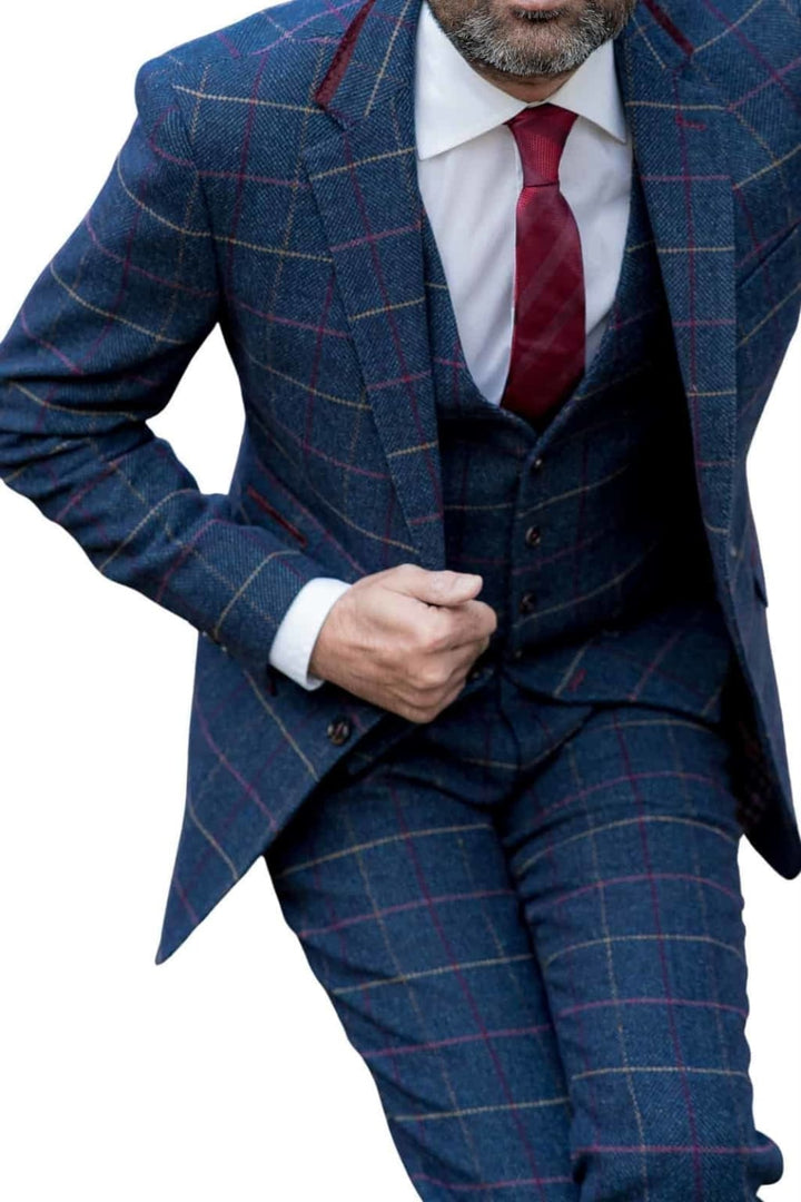 Skopes Doyle Navy Check Tweed Wool Blend 3 Piece Suit - Suit & Tailoring