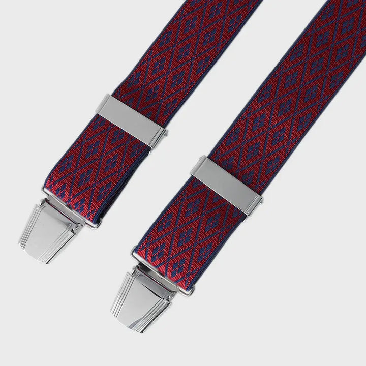 Men’s Diamond Pattern Braces - Wine - Patterned Braces
