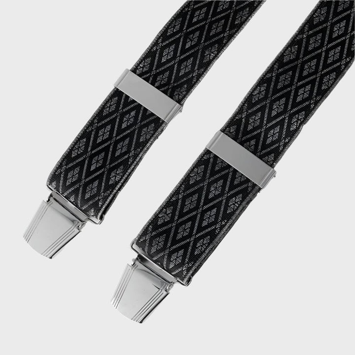 Men’s Diamond Pattern Braces - Black - Patterned Braces