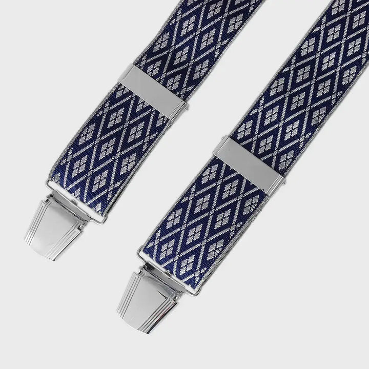 Men’s Diamond Pattern Braces - Navy - Patterned Braces