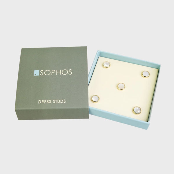Mother of Pearl Look Gilt Finish Dress Round Studs Gift Set - Dress Studs