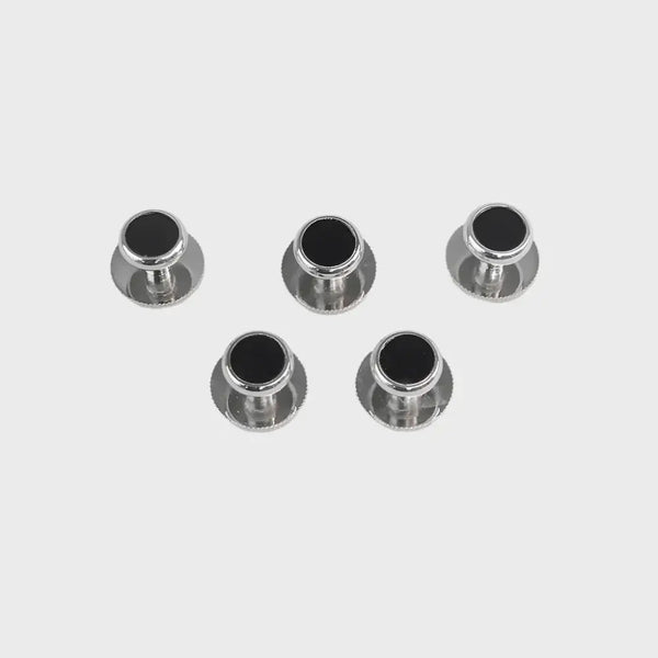 Round Black Silver Finish Dress Studs Gift Set - Dress Studs