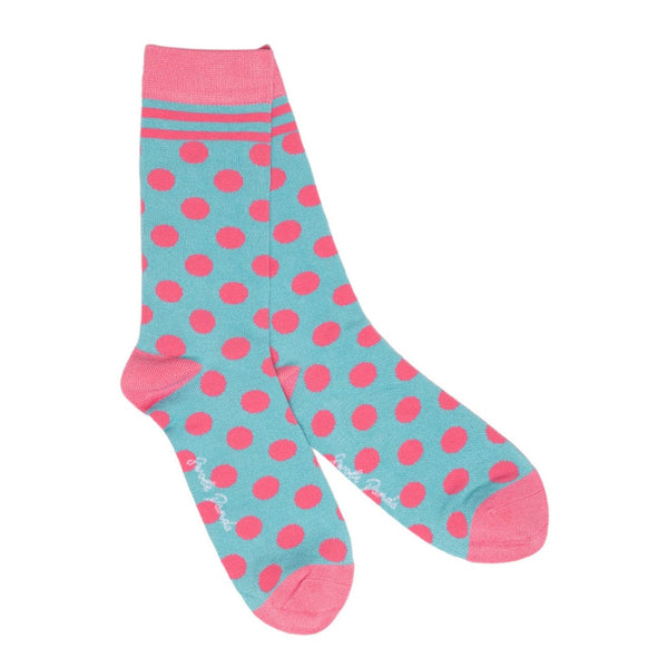 Blue and Pink Polka Dot Bamboo Socks - UK 4-7 (US 5-7.5 / EU 37-40) - Socks