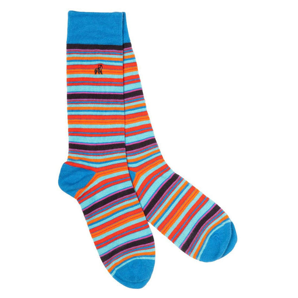 Blue and Red Narrow Striped Bamboo Socks - UK 7-11 (US 8-12 / EU 40-47) - Socks