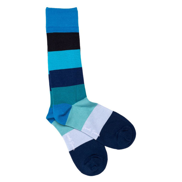 Blue Block Stripe Socks - UK 7-11 (US 8-12 / EU 40-47) - Socks